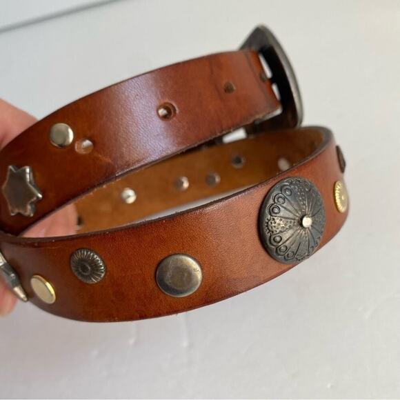 Vintage Western Studded Belt Brown Leather Star Coastal Cowgirl Womens Small - Picture 3 of 10